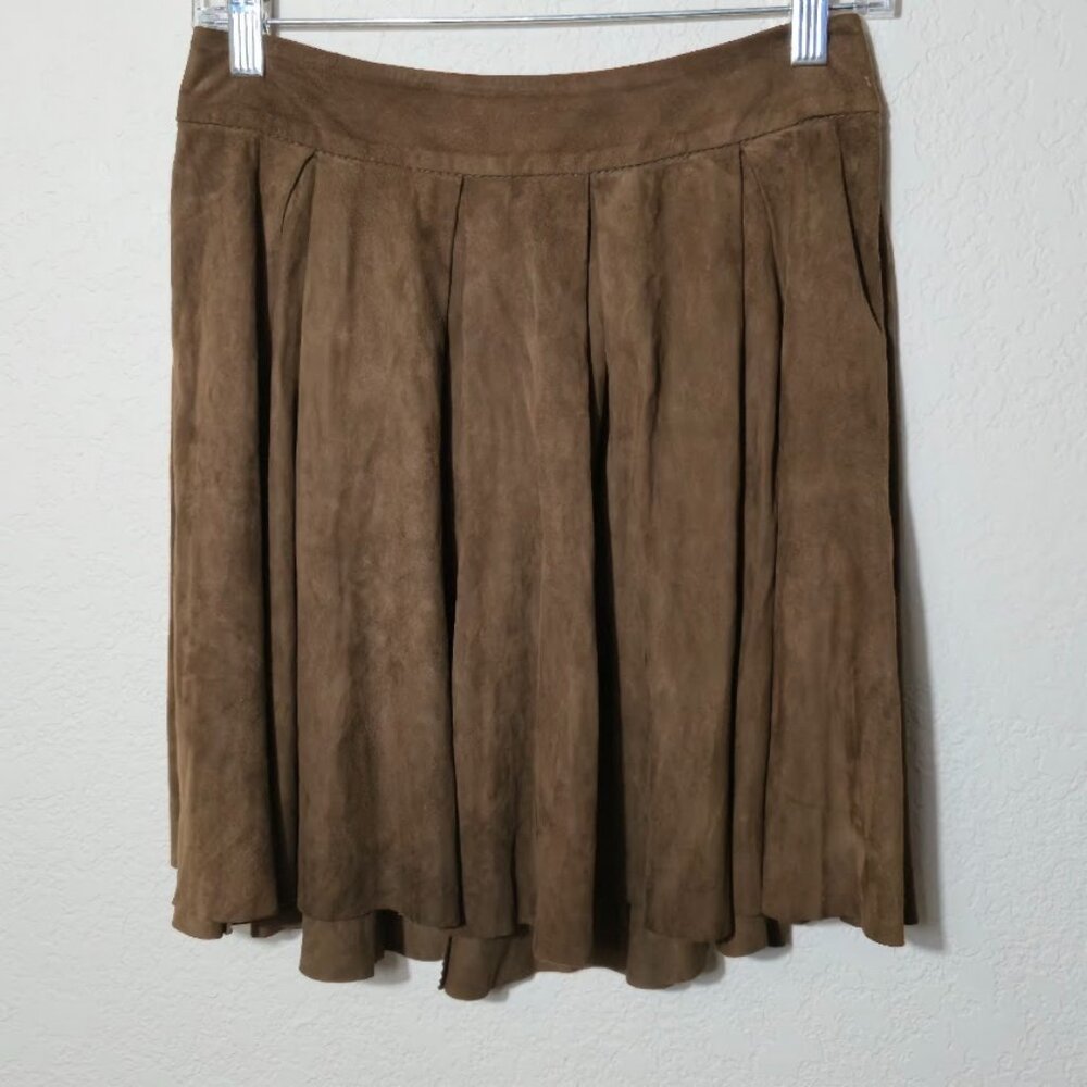 Alice + Olivia Riley Suede Mini Skirt Dark Chocolate Brown Lamb Leather 6